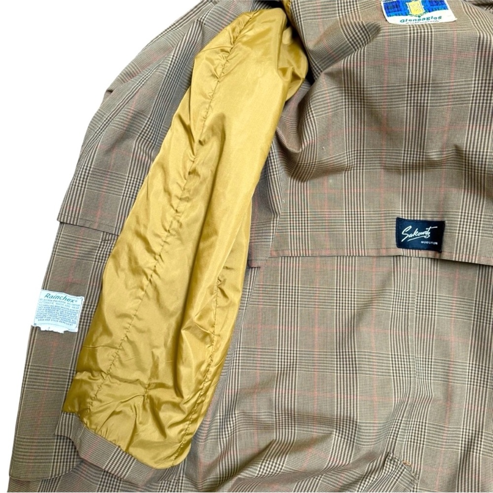 Vintage Men's Brown Glen Plaid Plaid Gleneagles Weatherproof Rainchex Trenchcoat - Picture 12 of 15
